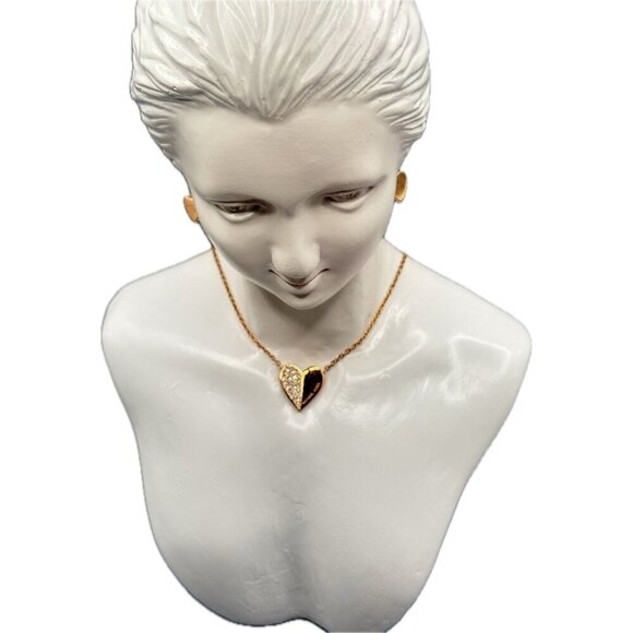 Michael Kors Logo Pave Heart Pendant Necklace Rose-Gold Heart Stud Earrings Set - Picture 2 of 6